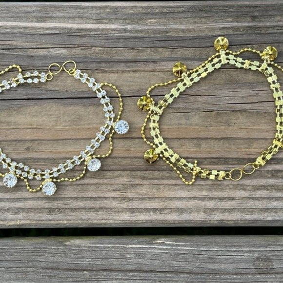 Women Anklet set of 2 Gold Tone Fashion Jewelry Crystal Accents AnkletsANklet - Picture 8 of 13